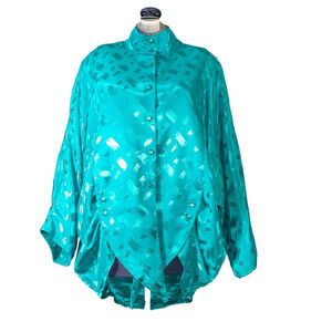 Impromptu 1980s Blouse, L, Teal, vintage
